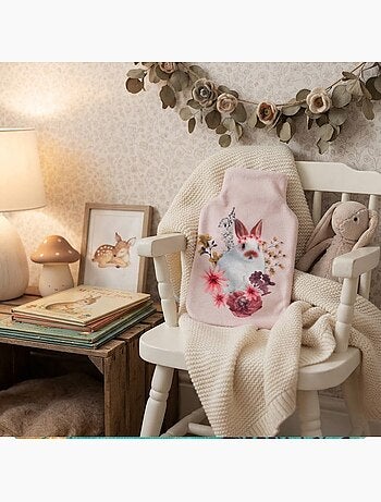 Housse de bouillotte lapin fleuri