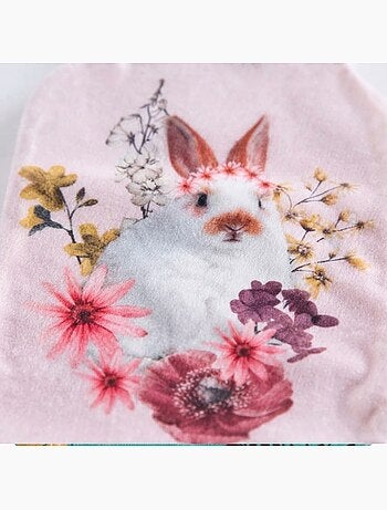 Housse de bouillotte lapin fleuri
