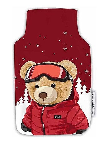 Housse de bouillotte Petit ours au ski