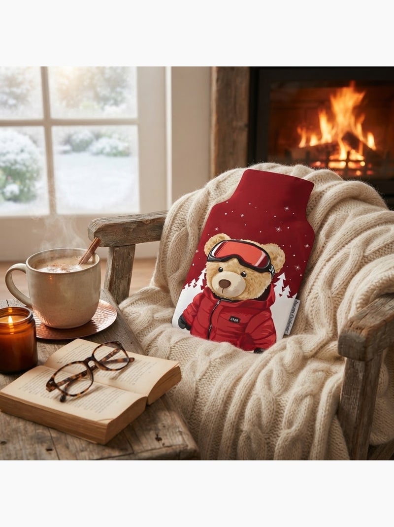 Housse de bouillotte petit ours au ski Rouge - Kiabi