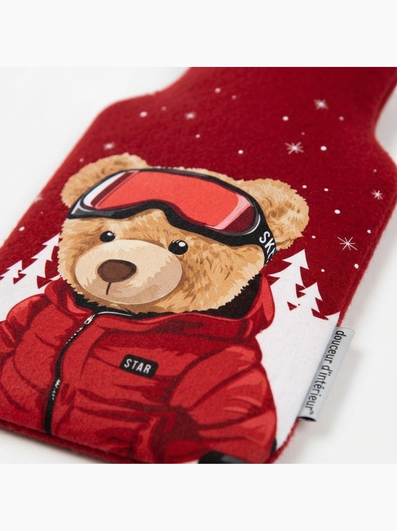 Housse de bouillotte petit ours au ski Rouge - Kiabi