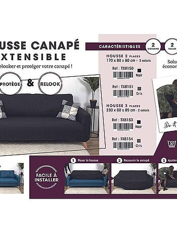 Housse de canapé 2 places extensible gris