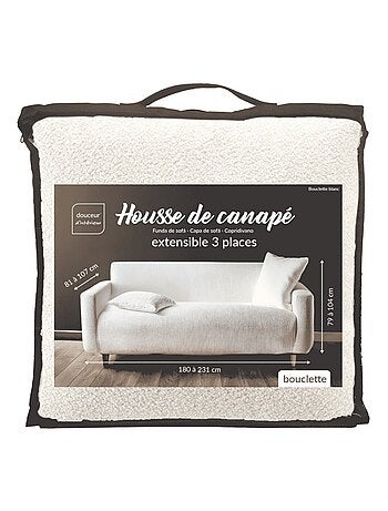 Housse de canapé extensible en bouclette polyester coloris blanc