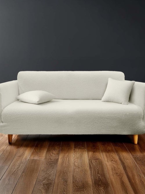 Housse de canapé extensible en bouclette polyester coloris blanc - Kiabi Housse de canapé extensible en bouclette polyester coloris blanc - Kiabi