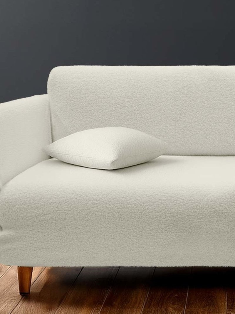 Housse de canapé extensible en bouclette polyester coloris blanc Blanc - Kiabi