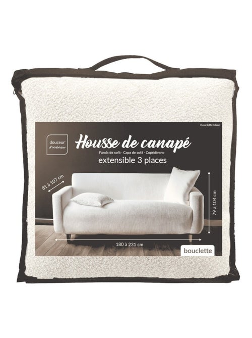 Housse de canapé extensible en bouclette polyester coloris blanc - Kiabi Housse de canapé extensible en bouclette polyester coloris blanc - Kiabi