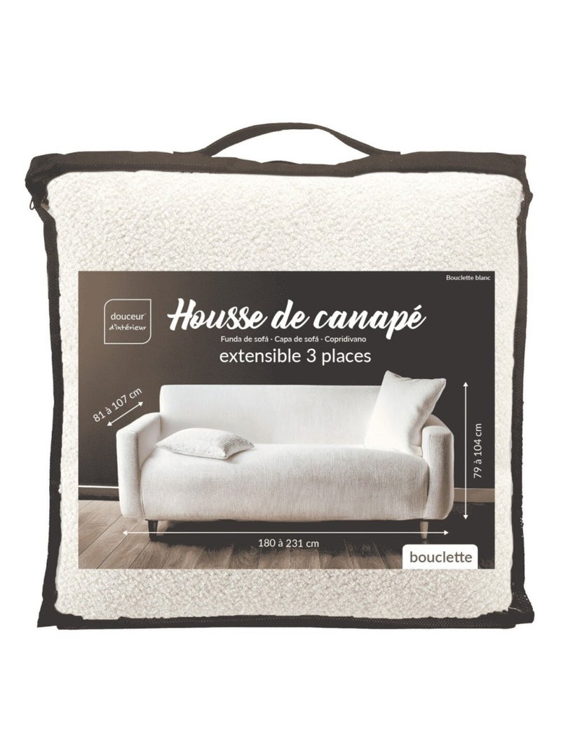 Housse de canapé extensible en bouclette polyester coloris blanc Blanc - Kiabi