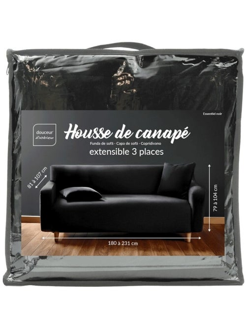 Housse de canapé extensible en polyester coloris noir - Kiabi
