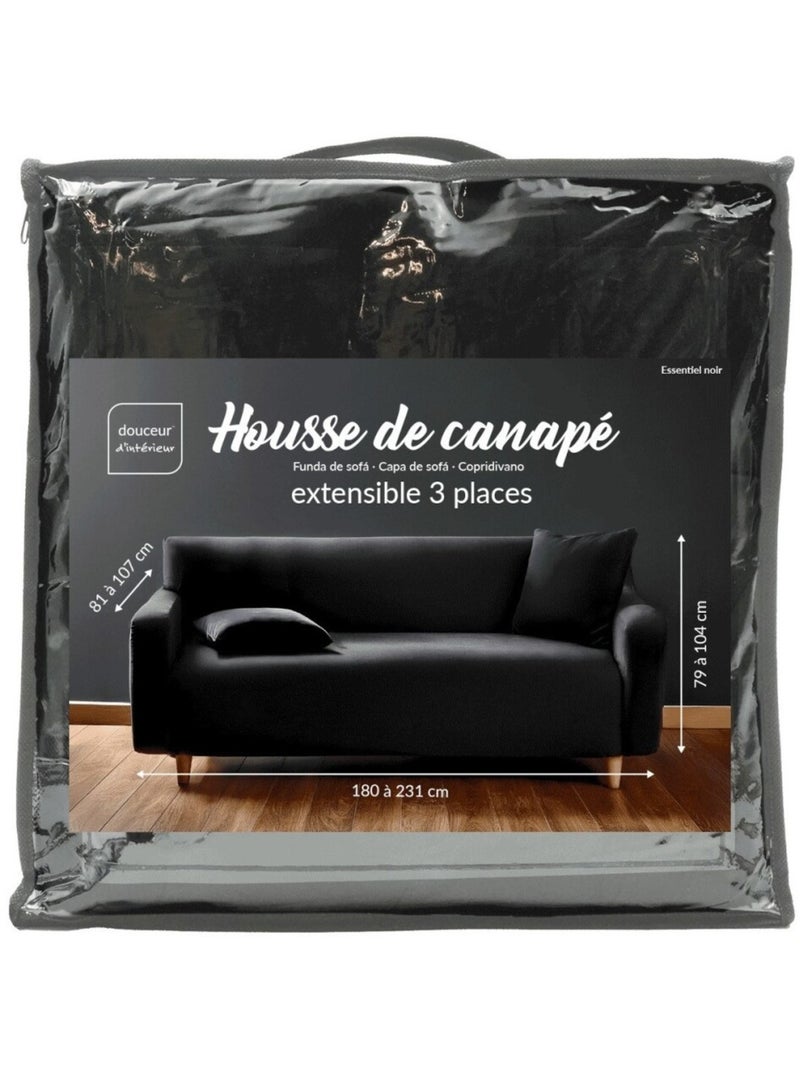 Housse de canapé extensible en polyester coloris noir Noir - Kiabi