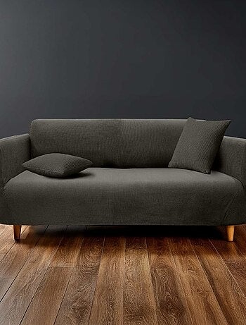 Housse de canapé extensible en polyester gaufré coloris anthracite