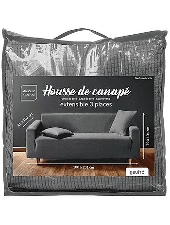 Housse de canapé extensible en polyester gaufré coloris anthracite
