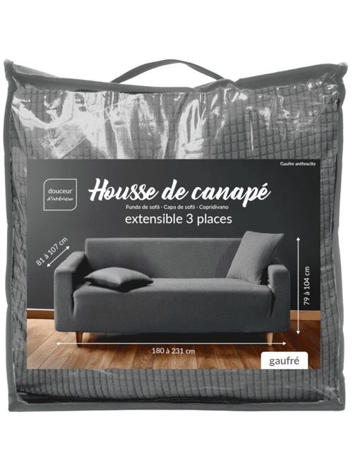 Housse de canapé extensible en polyester gaufré coloris anthracite - Kiabi Housse de canapé extensible en polyester gaufré coloris anthracite - Kiabi