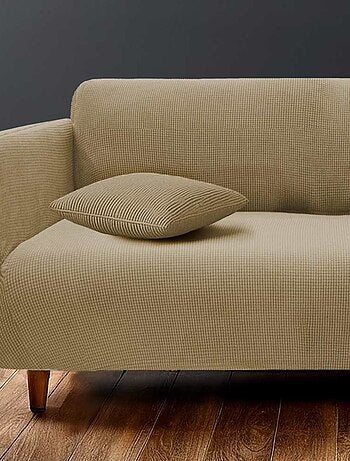 Housse de canapé extensible en polyester gaufré coloris beige