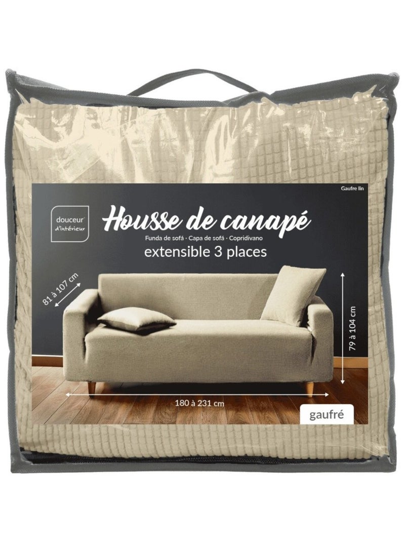 Housse de canapé extensible en polyester gaufré coloris beige Beige - Kiabi