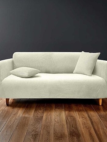 Housse de canapé extensible en polyester gaufré coloris anthracite