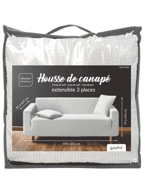 Housse de canapé extensible en polyester gaufré coloris blanc - Kiabi Housse de canapé extensible en polyester gaufré coloris blanc - Kiabi