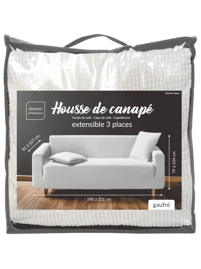 Housse de canapé extensible en polyester gaufré coloris blanc Blanc - Kiabi