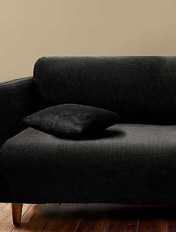 Housse de canapé extensible en polyester gaufré coloris anthracite