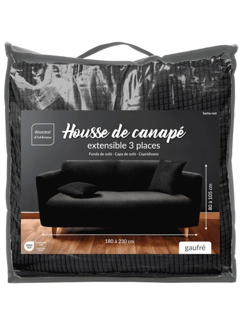 Housse de canapé extensible en polyester gaufré coloris noir - Kiabi Housse de canapé extensible en polyester gaufré coloris noir - Kiabi