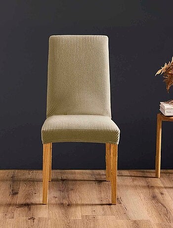 Housse de chaise extensible en polyester gaufré coloris beige