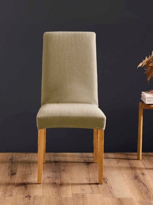 Housse de chaise extensible en polyester gaufré coloris beige - Kiabi