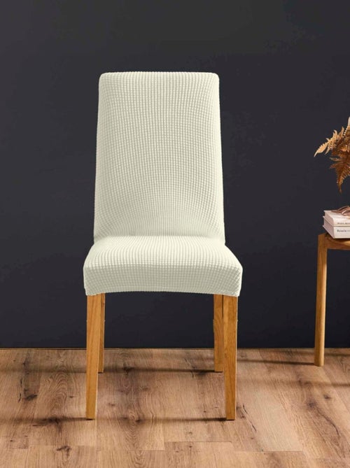 Housse de chaise extensible en polyester gaufré coloris blanc - Kiabi