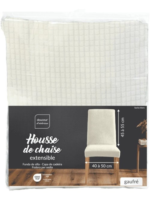 Housse de chaise extensible en polyester gaufré coloris blanc - Kiabi
