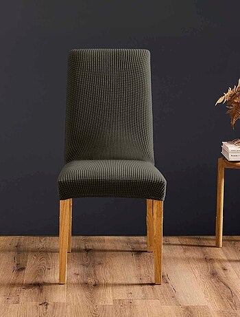 Housse de chaise extensible en polyester gaufré coloris noir