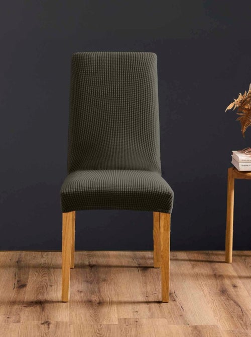 Housse de chaise extensible en polyester gaufré coloris gris - Kiabi Housse de chaise extensible en polyester gaufré coloris gris - Kiabi