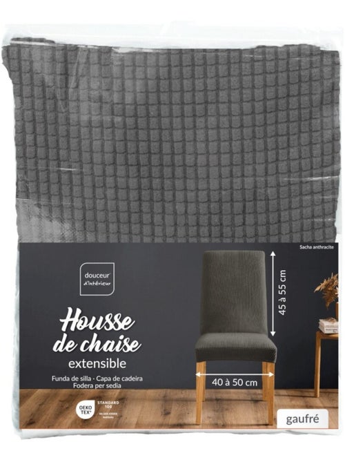 Housse de chaise extensible en polyester gaufré coloris gris - Kiabi Housse de chaise extensible en polyester gaufré coloris gris - Kiabi