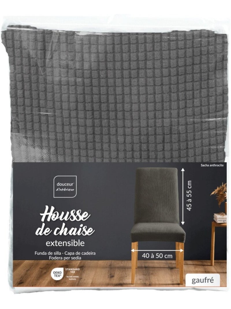 Housse de chaise extensible en polyester gaufré coloris gris Gris - Kiabi