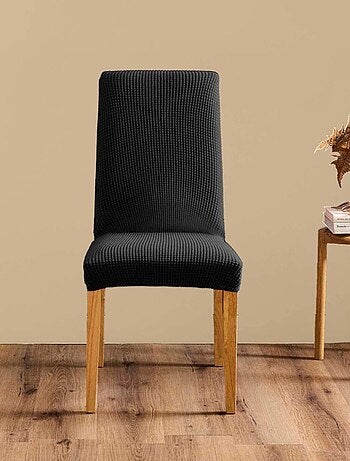 Housse de chaise extensible en polyester gaufré coloris noir