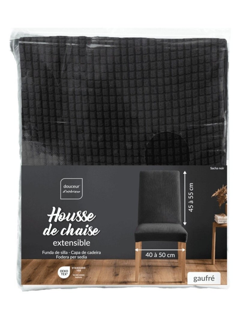 Housse de chaise extensible en polyester gaufré coloris noir Noir - Kiabi