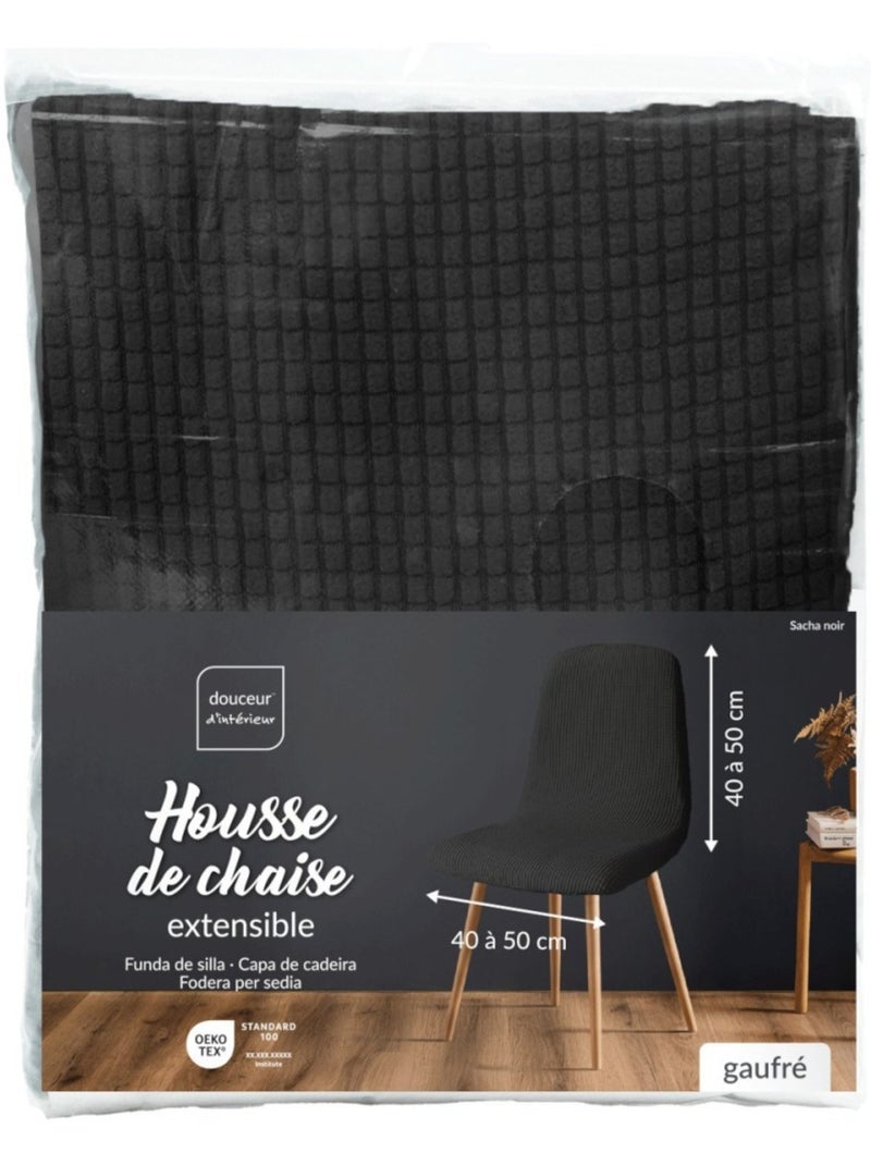 Housse de chaise scandinave extensible en polyester gaufré Noir - Kiabi