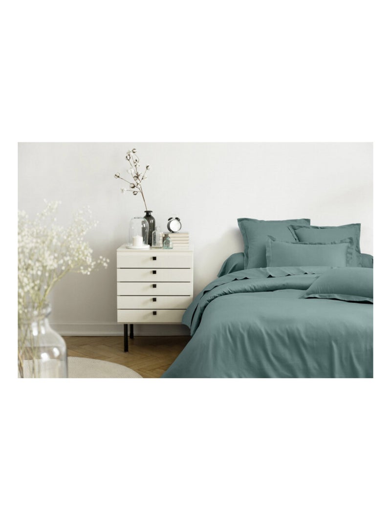 Housse de couette - Blanc avenue Paris - 100% Satin de coton Peigné" / 80 fils/cm² Bleu céladon - Kiabi