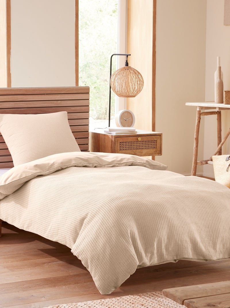 Housse de couette - Coton Pur - 100 % Coton Nid d'abeille Beige coquille - Kiabi
