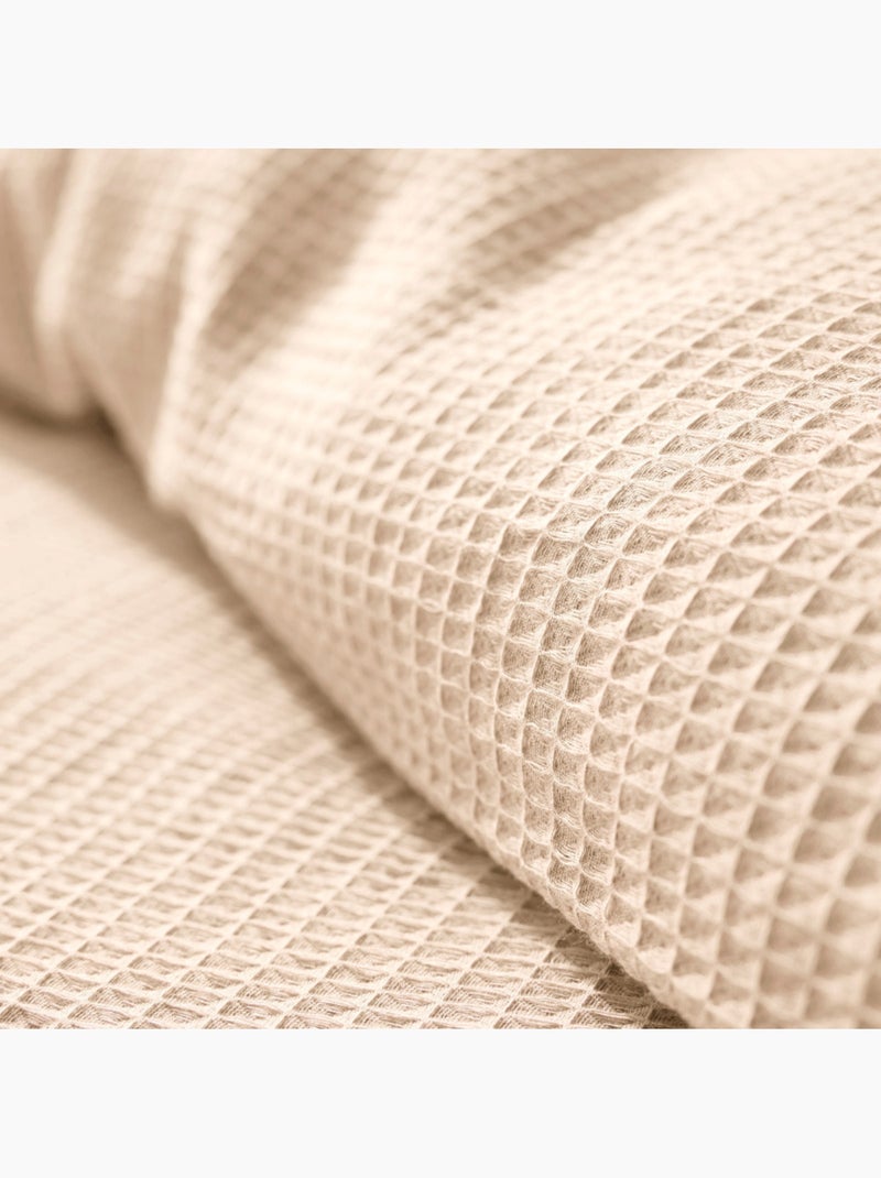 Housse de couette - Coton Pur - 100 % Coton Nid d'abeille Beige coquille - Kiabi