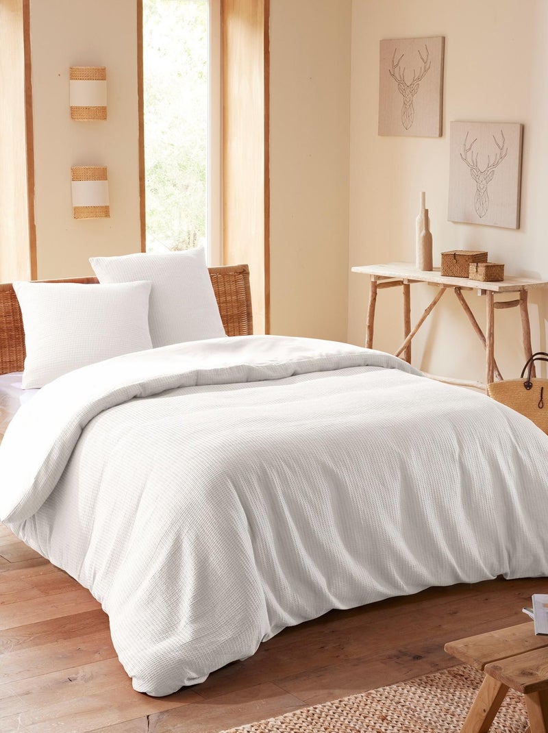 Housse de couette - Coton Pur - 100 % Coton Nid d'abeille Blanc - Kiabi