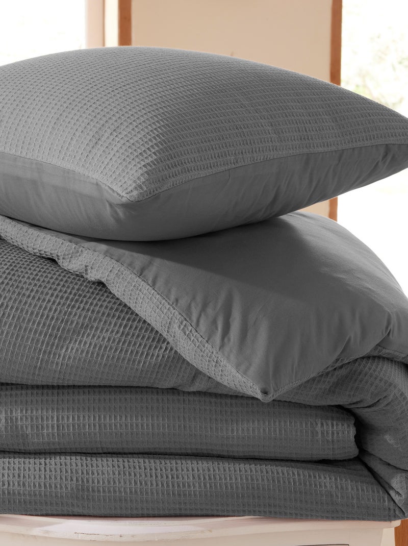 Housse de couette - Coton Pur - 100 % Coton Nid d'abeille Bleu ardoise - Kiabi