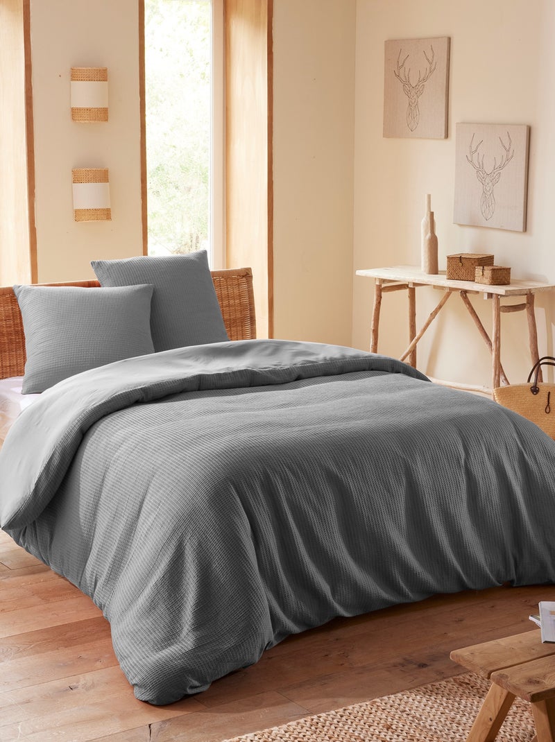 Housse de couette - Coton Pur - 100 % Coton Nid d'abeille Bleu ardoise - Kiabi