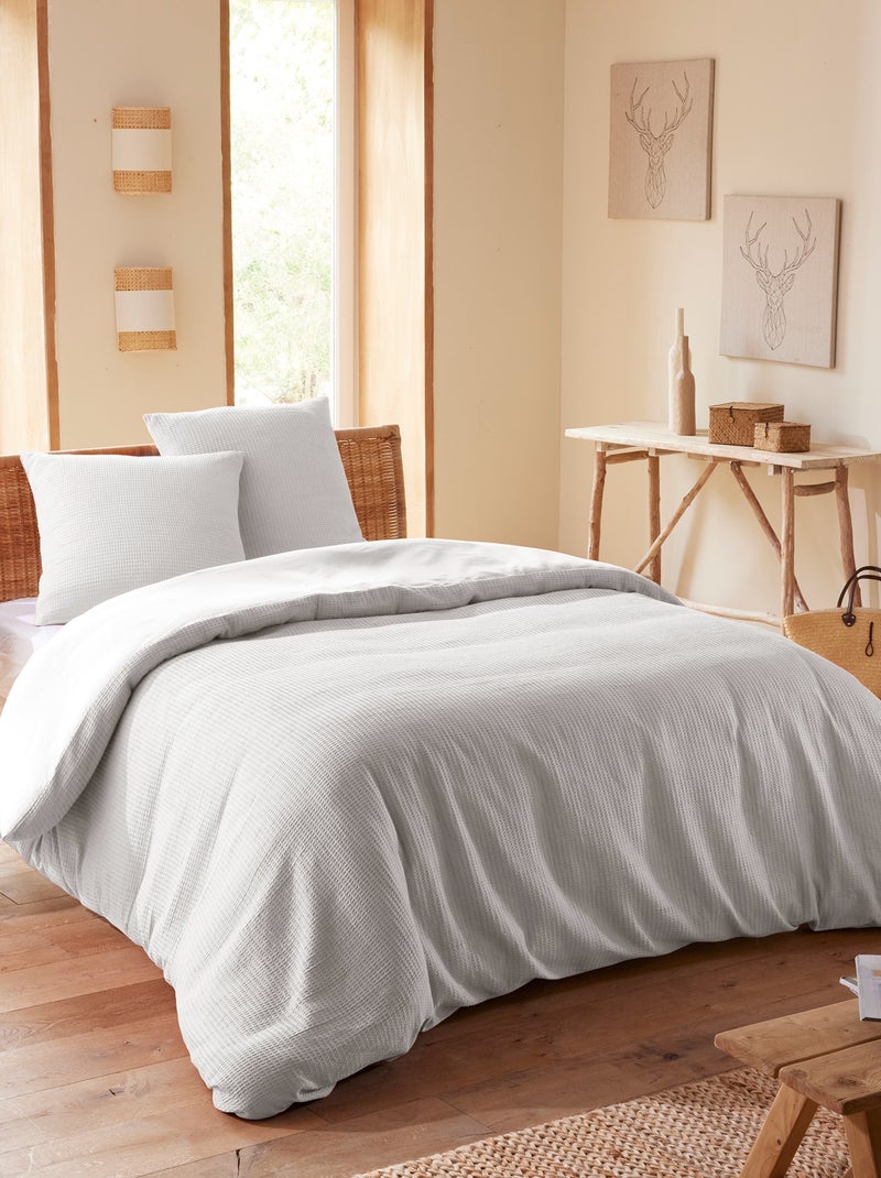 Housse de couette - Coton Pur - 100 % Coton Nid d'abeille Gris perle - Kiabi