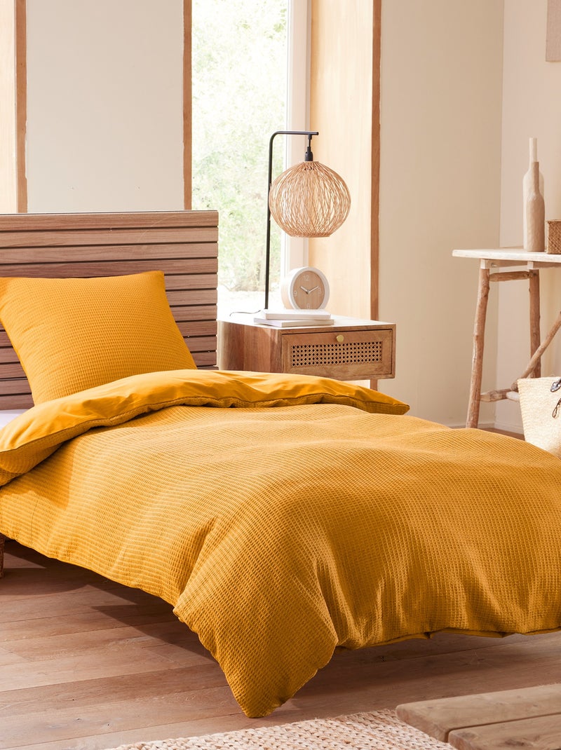 Housse de couette - Coton Pur - 100 % Coton Nid d'abeille Orange clémentine - Kiabi