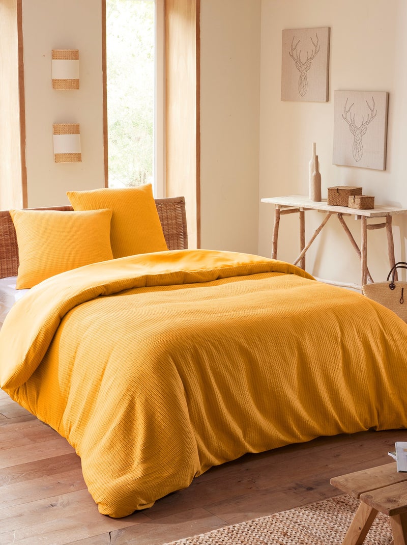 Housse de couette - Coton Pur - 100 % Coton Nid d'abeille Orange clémentine - Kiabi