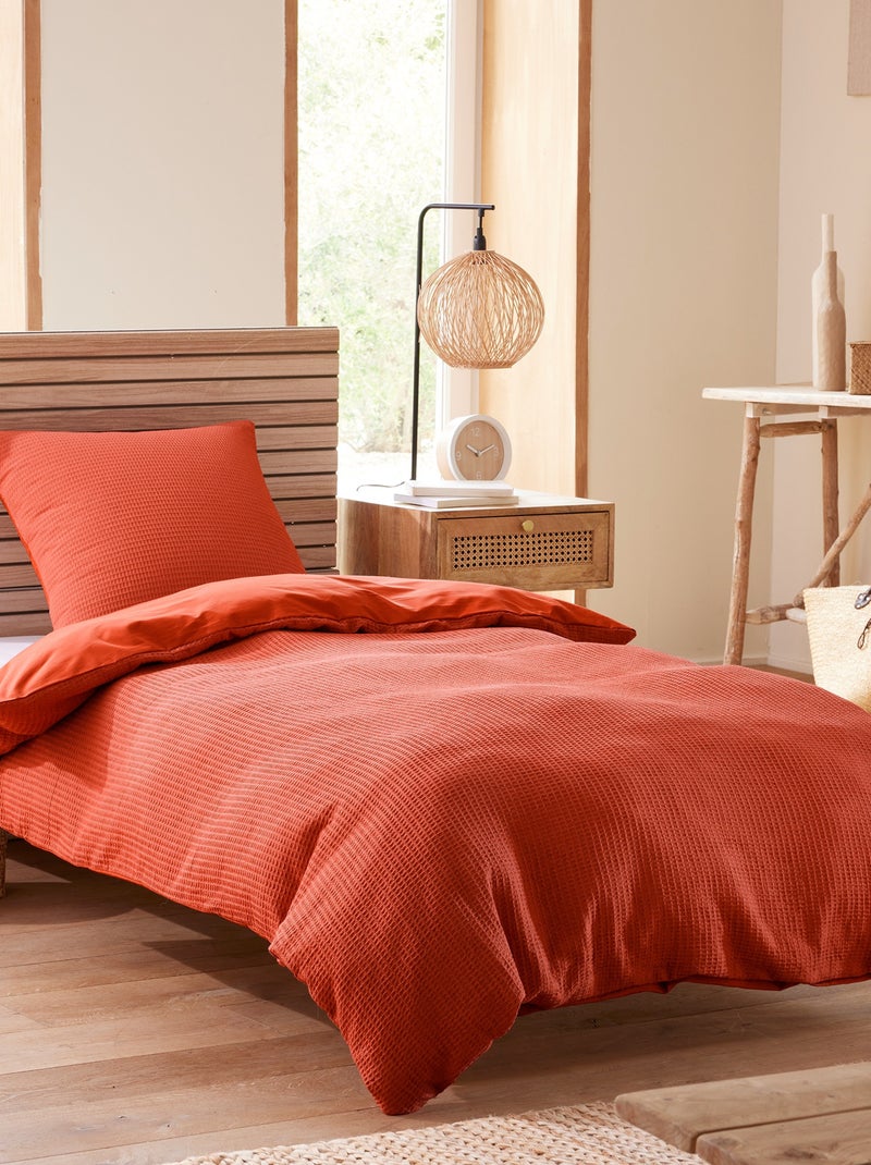 Housse de couette - Coton Pur - 100 % Coton Nid d'abeille Terracotta - Kiabi