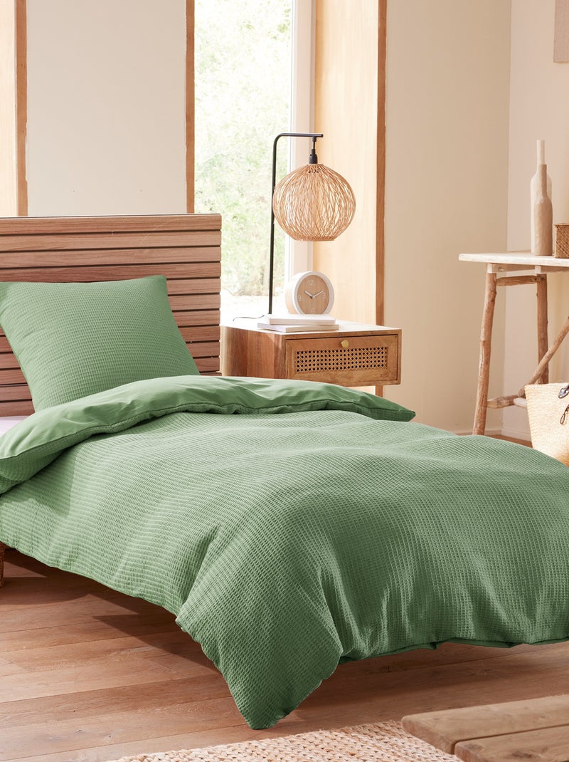 Housse de couette - Coton Pur - 100 % Coton Nid d'abeille Vert olive - Kiabi
