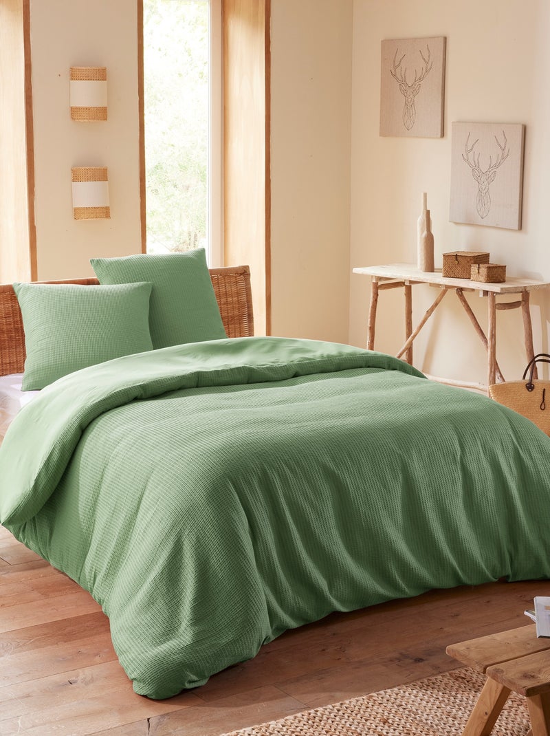 Housse de couette - Coton Pur - 100 % Coton Nid d'abeille Vert olive - Kiabi