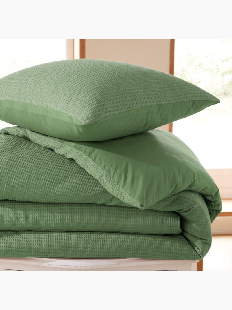 Housse de couette - Coton Pur - 100 % Coton Nid d'abeille Vert olive - Kiabi