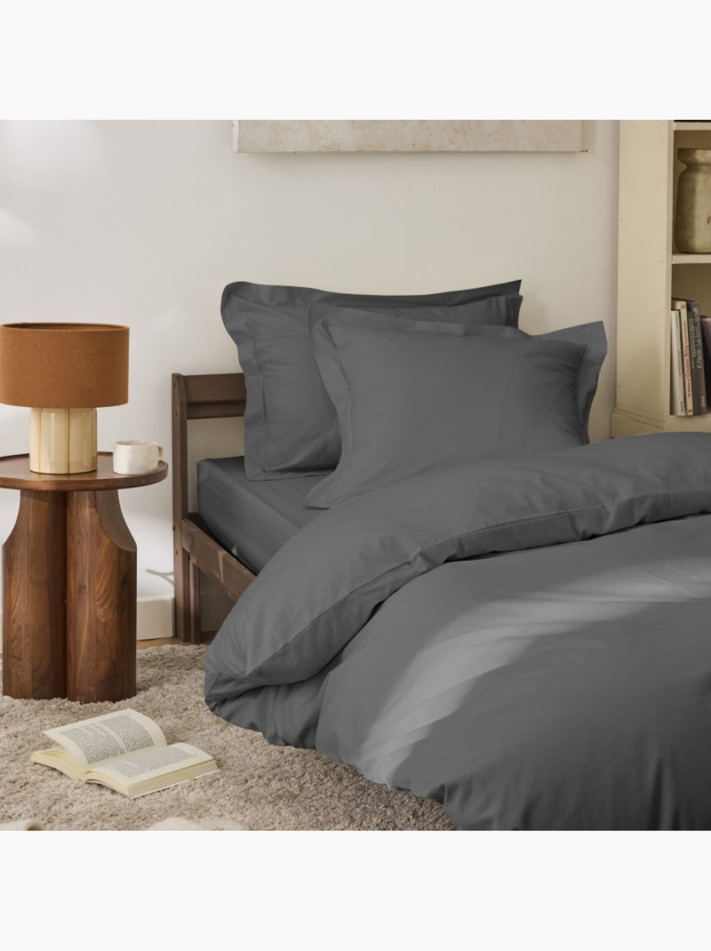 Housse de couette - Coton Pur - 100% Percale de coton peigné Gris - Kiabi