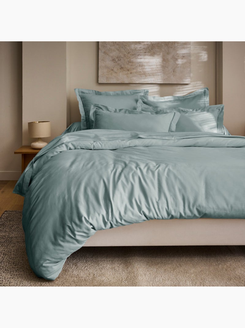 Housse de couette - Coton Pur - 100% Satin de coton Peigné" / 120 fils/cm² Bleu céladon - Kiabi