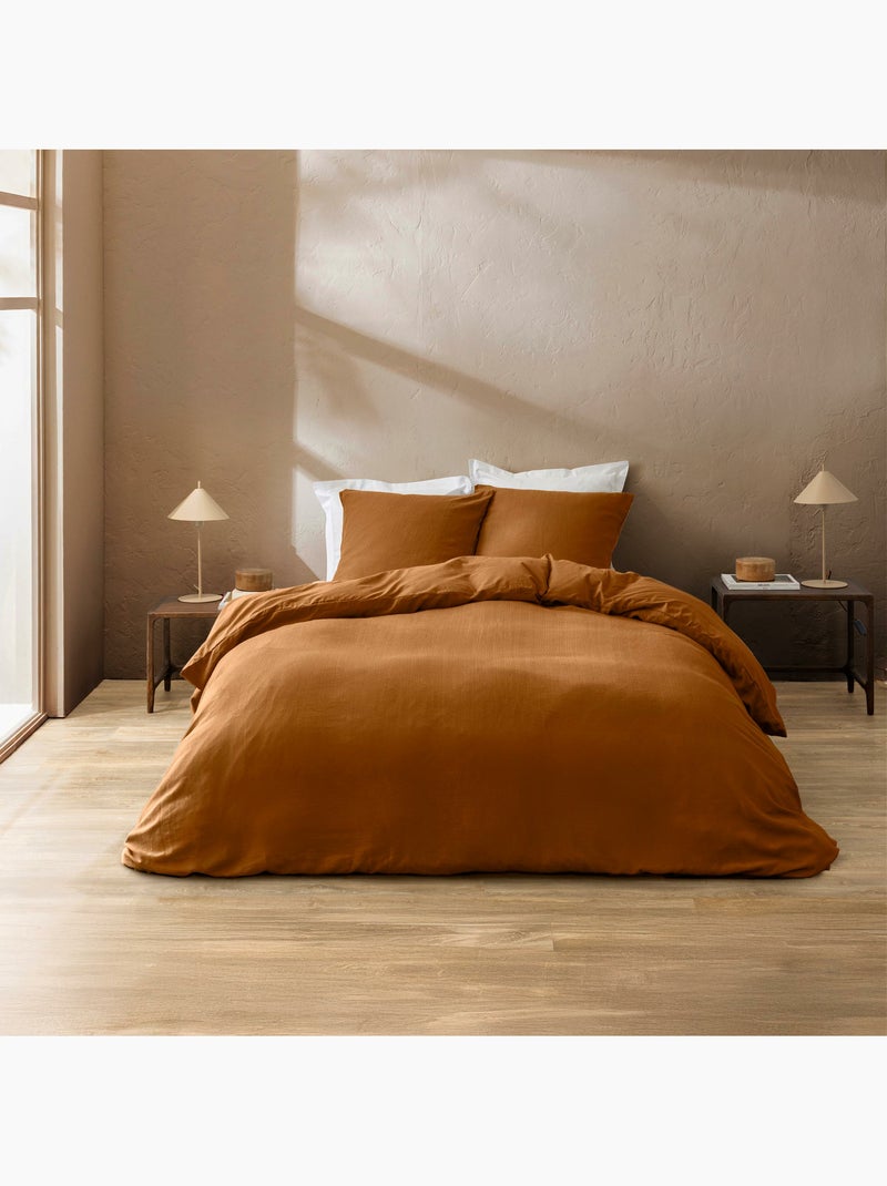 Housse de couette - coton relief uni clara - texture structurée - 2 taies 63 x 63 cm Marron caramel - Kiabi